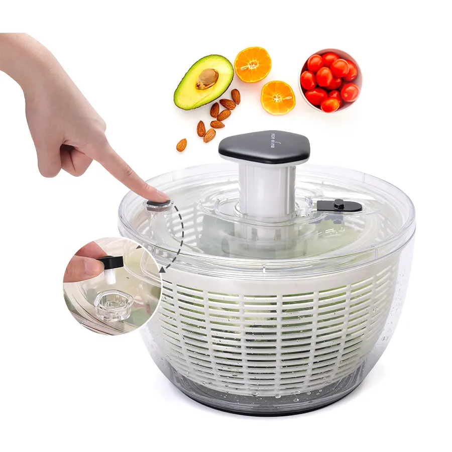 Lavadora de legumes manual, secador de água, grande filtro de salada de cozinha com tigela