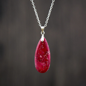 Teardrop Turquoise Pendant Necklace 18K Gold Plated Zinc Alloy Bezel Setting Unisex Gift Jewelry - Product Image 4