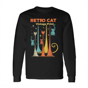 T-shirt a maniche lunghe con stampa vintage di gatti retrò - Product Image 2