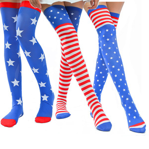 Chaussettes au-dessus du genou pour femmes, motif drapeau américain, chaussettes imprimées pour Costume de Cosplay, design patriotique à rayures et étoiles - Product Image 3