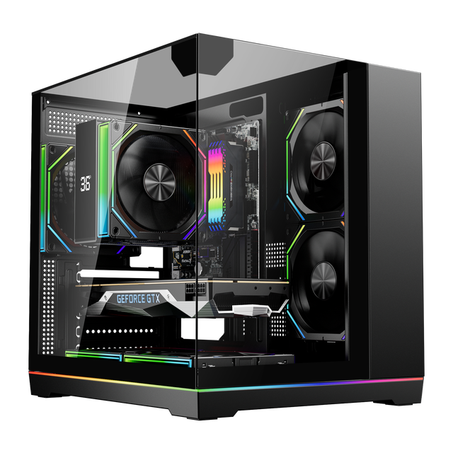 ESGAMING Manufacturer Full Tempered Glass Seaview RGB Pc Case Panoramic View Mid Tower Elegant Desktop Computer Cases Towers