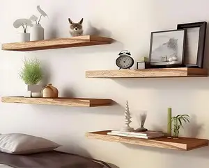 Natural Wood Floating Shelf For Home Storage Organization Set Of 4