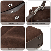Sac Satchel à Main en Véritable Suède pour Femme avec Rabat Poignée et Sangle Épaule pour Bureau Trajets