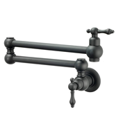 Robinet de remplissage de pot commercial en laiton, à double poignée, monté sur comptoir, avec bras articulé pliable et extractible, pulvérisateur noir escamotable pour cuisine