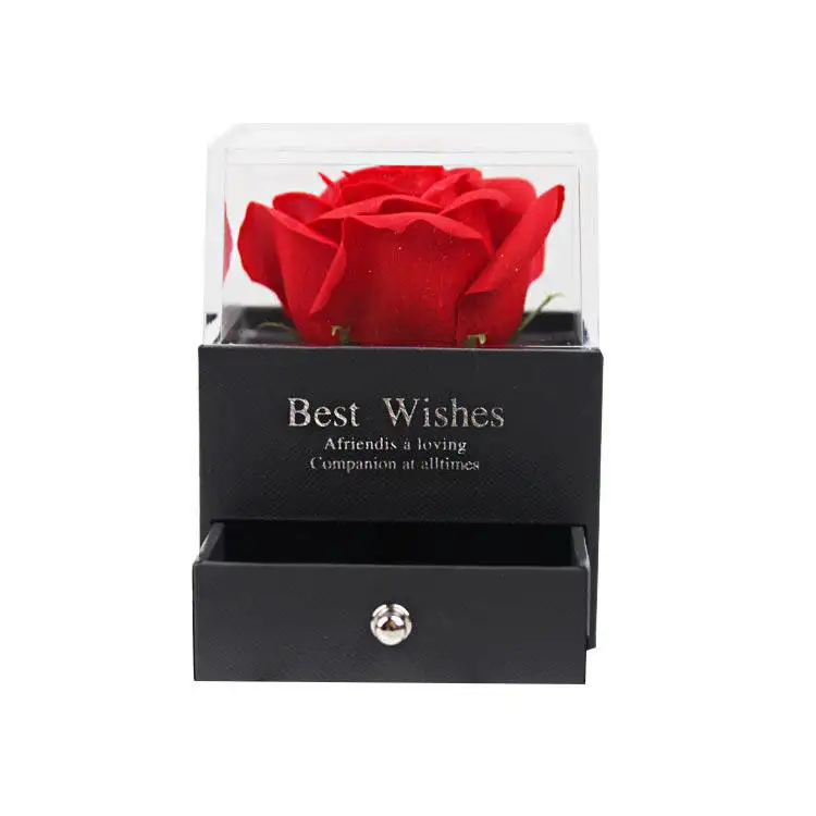 Caja de regalo de joya acrílica transparente hecha a mano de alta calidad con Rosa preservada para Navidad, regalo del Día DE LA Madre de San Valentín