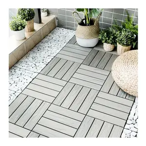 Wood Interlocking Deck Tiles 12"x12" Waterproof Outdoor Flooring All Weather Use Patio Floor Decking Tiles