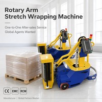 Robot d'emballage de palettes mobile autopropulsé intelligent à bras oscillant électrique pour film étirable PLC, pour la logistique d'entrepôt et l'emballage de boîtes