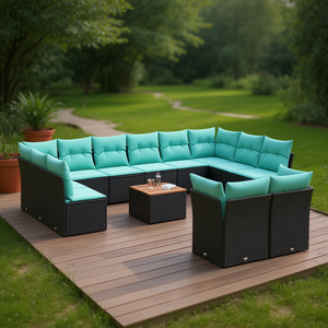 Ensemble de canapés de patio en polyrotin noir, 13 pièces avec coussins, meubles d'extérieur, design contemporain, style moderne - Product Image 2