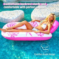 Chaise flottante gonflable d'été avec siège en maille, appui-tête, 2 porte-gobelets, imprimé feuilles tropicales, transat flottant pour piscine pour adulte