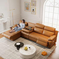 Ensemble de canapés inclinables électriques en cuir véritable en forme de L, inclinables et muraux, orange, pour salon moderne, mobilier B2B