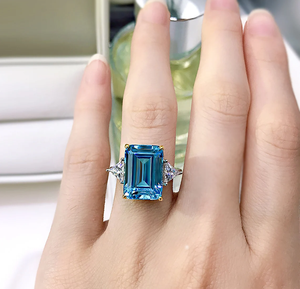 10 Carat 12*14Mm Cobalt Blue Sapphire Emerald Cắt Phòng Thí Nghiệm Tạo Ra Đá Quý Vòng Solitaire Nhẫn 10K/14K/18K Vàng Thời Trang Đồ Trang Sức Mỹ - Product Image 3