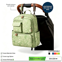 Sac à dos à langer vert imperméable avec 11 poches pour mamans actives