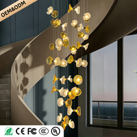 Lustre suspendu pour escalier, style moderne minimaliste, loft, villa, duplex, lustre rotatif en verre, long lustre pour escalier, éclairage intérieur