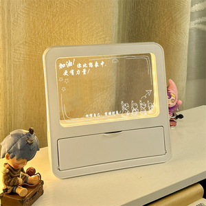 Creative Acrylic Night <strong>Light</strong> Daily Drawing Message Memo Board Rectangle Wood Stand Base LED Wooden <strong>Table</strong> Lamp - Product Image 4