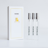 Caja de lujo personalizada para botella de perfume de vidrio de 10 ml, botella de perfume de muestra pequeña de 2 ml, 3 ml, 5 ml, 10 ml con tapa plateada y atomizador de rosca.