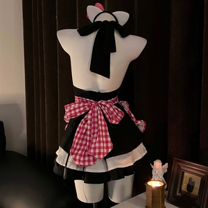 Ensemble YIMS Hot Girl Maid Style, doux et mignon, tablier à carreaux pour femme, robe patchwork cintrée à la taille, ensemble deux pièces 9623 - Product Image 4