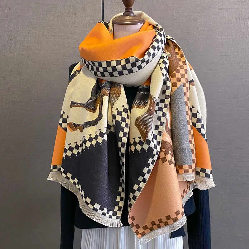 Wholesale Horse Pattern Jacquard Winter Soft Kashmiri Shawl Wraps Evening Dresses Pashmina Scarves Blanket Scarf