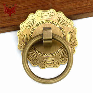 Anneau de traction en laiton pur de style chinois pour portes et armoires en bois, installation facile, surface polie - Product Image 1