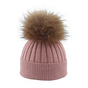Custom Ribbed Pom Pom Beanie <b>Winter</b> <b>Hat</b> for <b>Women</b> Faux Fur Ball Knit Cap for Skiing Outdoor Casual Wear - Product Image 1