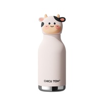 Thermos tendance pour femmes, motif animalier de dessin animé, 480 ml, en acier inoxydable 304, isolation sous vide, 6-12 heures, anti-fuite, avec paille et double couvercle