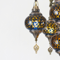 Lustre turc en fer mosaïque à 10 lumières, style marocain vintage, fait main, verre teinté, LED à intensité variable, bronze antique, 360° d'éclairage