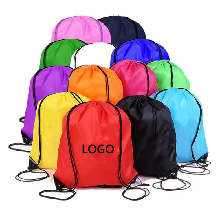 도매 개인 다채로운 사용자 정의 로고 나일론 수영 가방 방수 210d 폴리 에스테르 사용자 정의 졸라매는 끈 가방