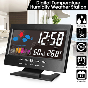 Estación meteorológica, termómetro para coche, pantalla LCD a color, temperatura interior, humedad, calendario, con cable USB, reloj despertador Universal - Product Image 1