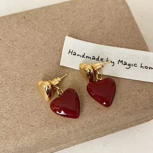 Colección de Pendientes de Diseño, Joyería de Lujo, Pendientes de Corazón con Esmalte Rojo, Pendientes 3D, Regalos para el Día de San Valentín y Cumpleaños - Product Image 4