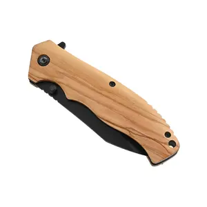 Mango de madera de oliva profesional, cuchillo de bolsillo táctico plegable para supervivencia y acampada