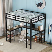 Lit de chambre moderne en bois et acier réglable, cadre entièrement métallique, garde-corps, noir, durable pour hôtels et entrepôts