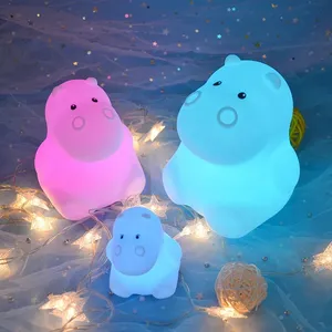 <span class=keywords><strong>Veilleuse</strong></span> hippopotame mignonne pour chambre d'enfant de bébé avec lampe de chevet à LED avec couleurs RVB variables avec télécommande tactile - Product Image 1