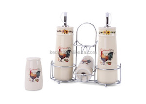 Thiết kế hiện đại dầu gốm giấm chai Muối Jar hạt tiêu cruet gia vị Set với kim loại giá đồ dùng nhà bếp - Product Image 3