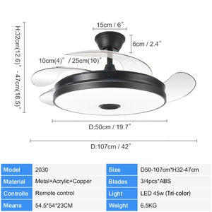 2030 110V 220V 42 pulgadas ventilador de techo aspas ocultas con altavoz - Product Image 2