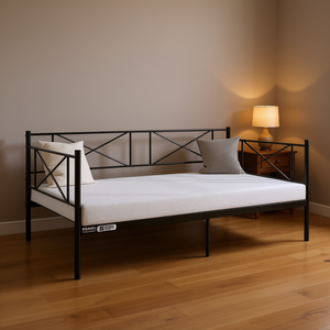 Letto a piattaforma in metallo per una persona con doghe di supporto resistenti, design industriale, mobili per camera da letto - Product Image 2