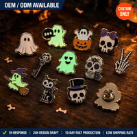 Pins de esmalte personalizados de Halloween: Fantasma, Calavera, Mano de Esqueleto, Gato Esqueleto, Llave Esqueleto, Calavera de Azúcar. Pin de solapa, insignia. OEM ODM a granel.