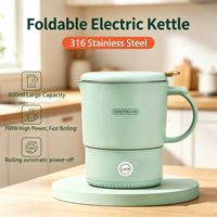 Bouilloire électrique pliable d'extérieur certifiée CB, haute puissance, grande capacité 800 ml, en acier inoxydable