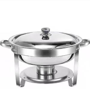 Plato de frotamiento redondo de 4,5 l, calentador de alimentos de acero inoxidable, juego de Buffet con tapa, estufa de Alcohol, calefacción para el hogar, restaurante, boda - Product Image 6