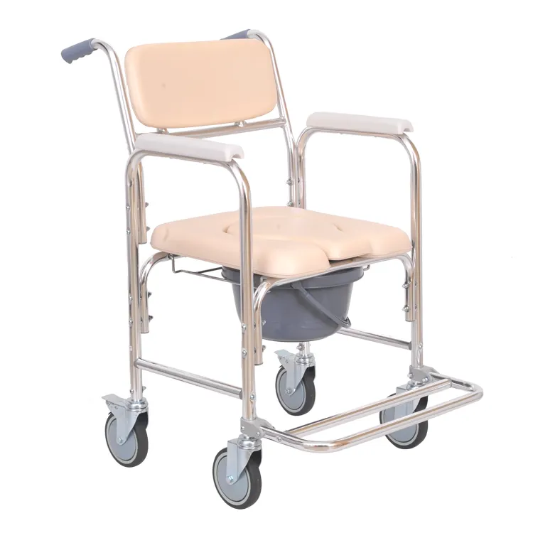 Foshan Modern Ringan Mengangkut Kursi Roda dengan Toilet Commode Chair dengan Roda