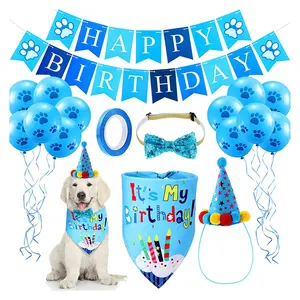 Pet Birthday Party Supplies Banner Pull Flag Birthday Hat Dog Paw Balloons Saliva Bow Tie Pet Dog Birthday Party Accessories