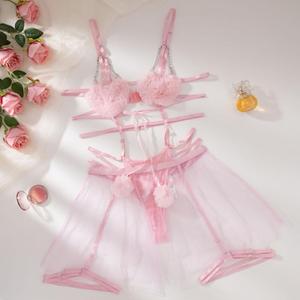 Nuevo conjunto de lencería para mujer con tiras de encaje de malla y detalles de terciopelo, conjunto de falda corta divertida - Product Image 6