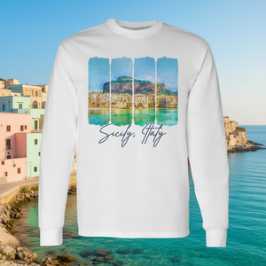 T-shirt à manches longues avec motif de peinture à la plume, Sicile, Italie, cadeau culturel, souvenir - Product Image 3