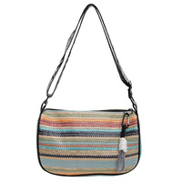 Dompet Gelang Kecil Bergaris Multi-warna, Tas Gelang Anyaman Jerami, Tas Makeup, Tas Perlengkapan Mandi, Clutch Perawatan Kulit, Tas Kosmetik Pantai