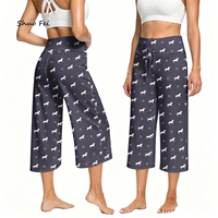 Pantalon large élégant pour femme à imprimé cheval, taille haute, coupe courte, avec cordon de serrage, idéal pour le yoga, la détente ou l'équitation