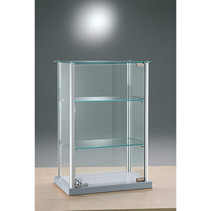 Vitrine de comptoir encadrée en aluminium 40x25x60cm gris clair avec verre trempé et porte verrouillable - Product Image 1