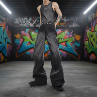 Jean délavé déstructuré pour homme, coupe ample Y2K, jambe large, style streetwear