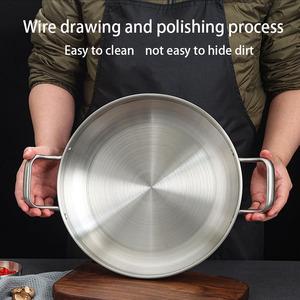 Korean Stainless Steel Dry Pot Hot Pot Golden Flat Bottom Shallow Pot Vegetable Plate Double Ear <strong>Small</strong> Frying <strong>Pan</strong> - Product Image 5