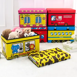 Kotak bangku penyimpanan dapat dilipat kartun grosir pakaian bayi dapat duduk bangku mainan anak-anak bangku penyimpanan kartun