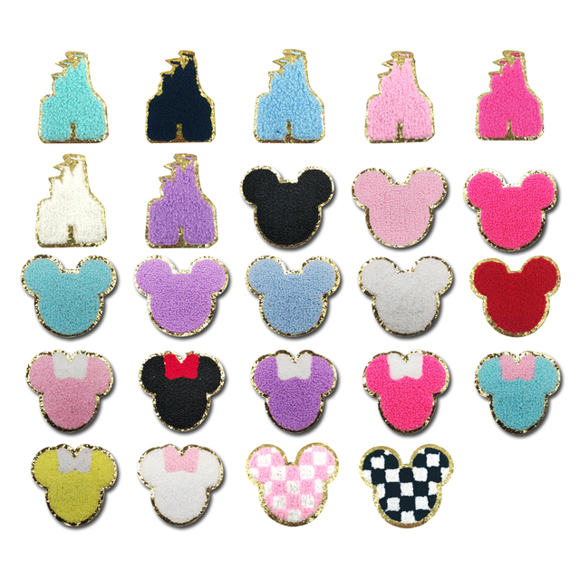 Assorted Chenille Castle Mouse Head Patches Iron-On Glitter Embroidered Patches