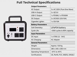 1500W 1152Wh Portable Power Station LiFePO4 Battery Pure Sine Wave AC Output Solar Generator Camping Emergency Power Supply - Product Image 3