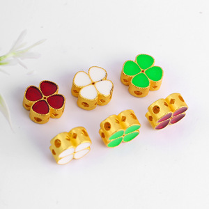 Four Leaf Clover Spacer Beads Alloy <b>Mosaic</b> Gold Plated Red Green White For Bracelets Necklaces DIY Jewelry Making Supplies - Product Image 4